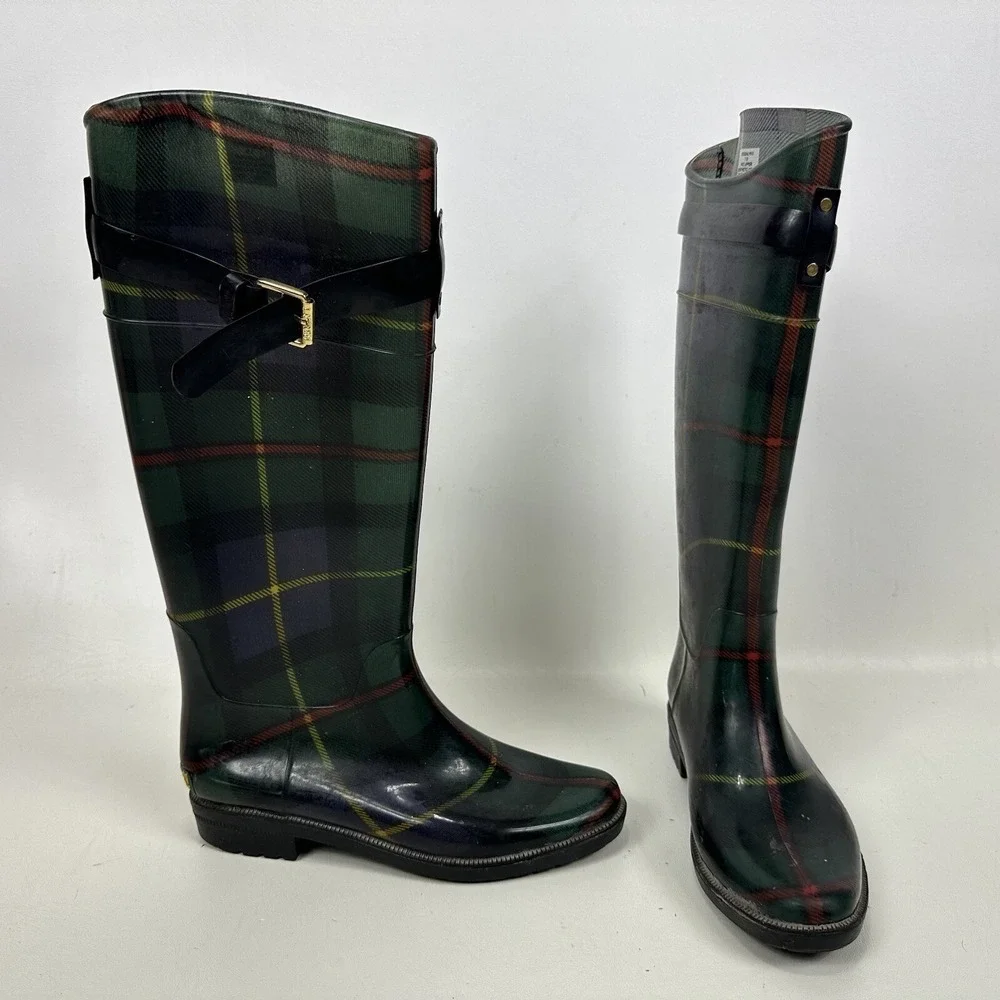 Lauren Ralph Lauren Rain Boots Womens 7 B Rossalyn II Plaid Tall